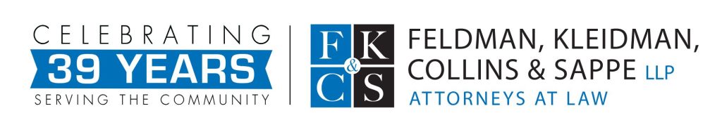 Blue and Black Logo for Feldman, Kleidman, Collins & Sappe LLP Attorneys at Law. 
